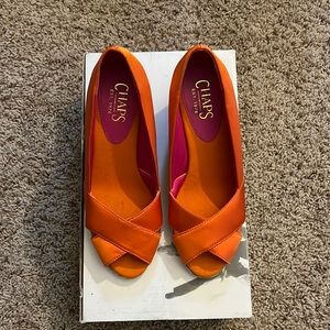 Orange 🍊 Espadrille Peep Toe Wedges